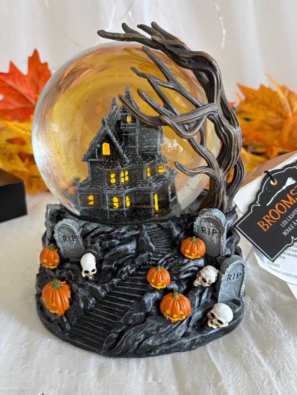 Broomstick BLV Halloween Led Haunted House Grave Yard Snow Globe Pumpkin Skull